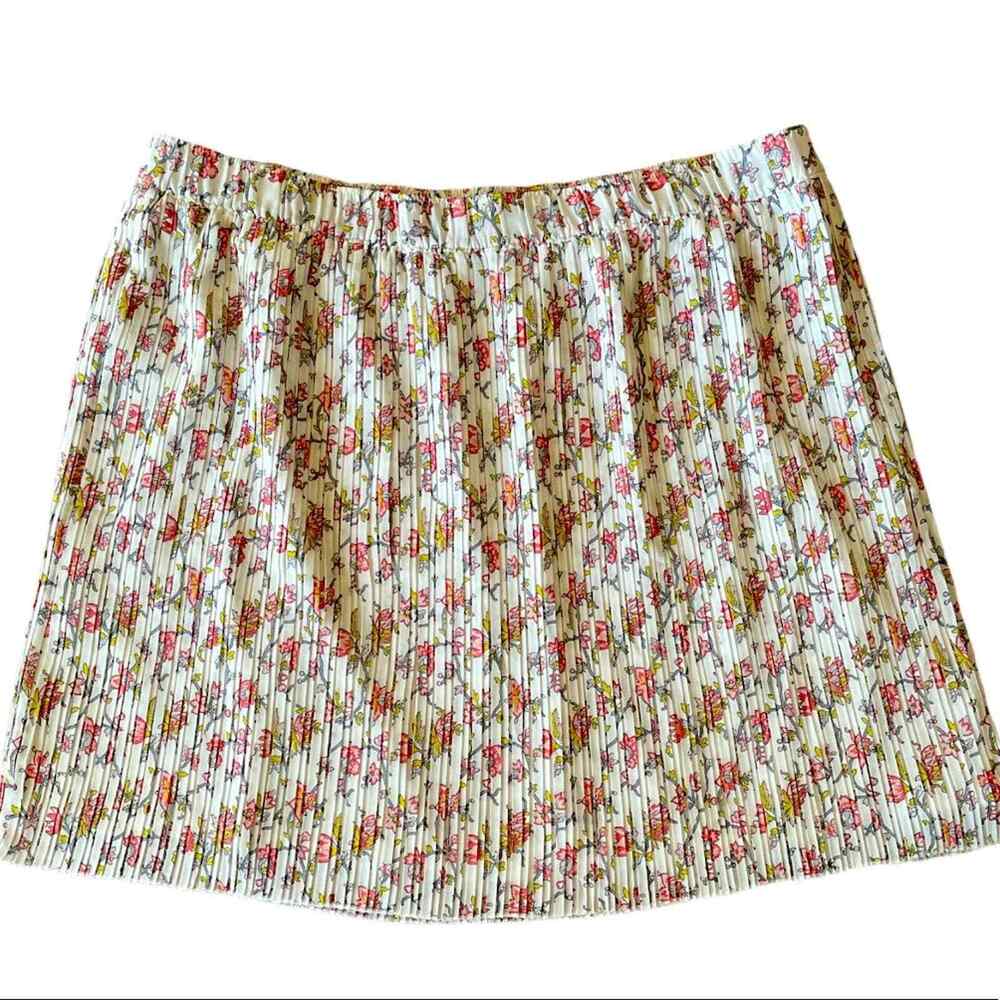 LOFT SKIRT SIZE XL FLORAL WHITE PINK GREEN FLORAL PLEATED MIDI LINED EUC